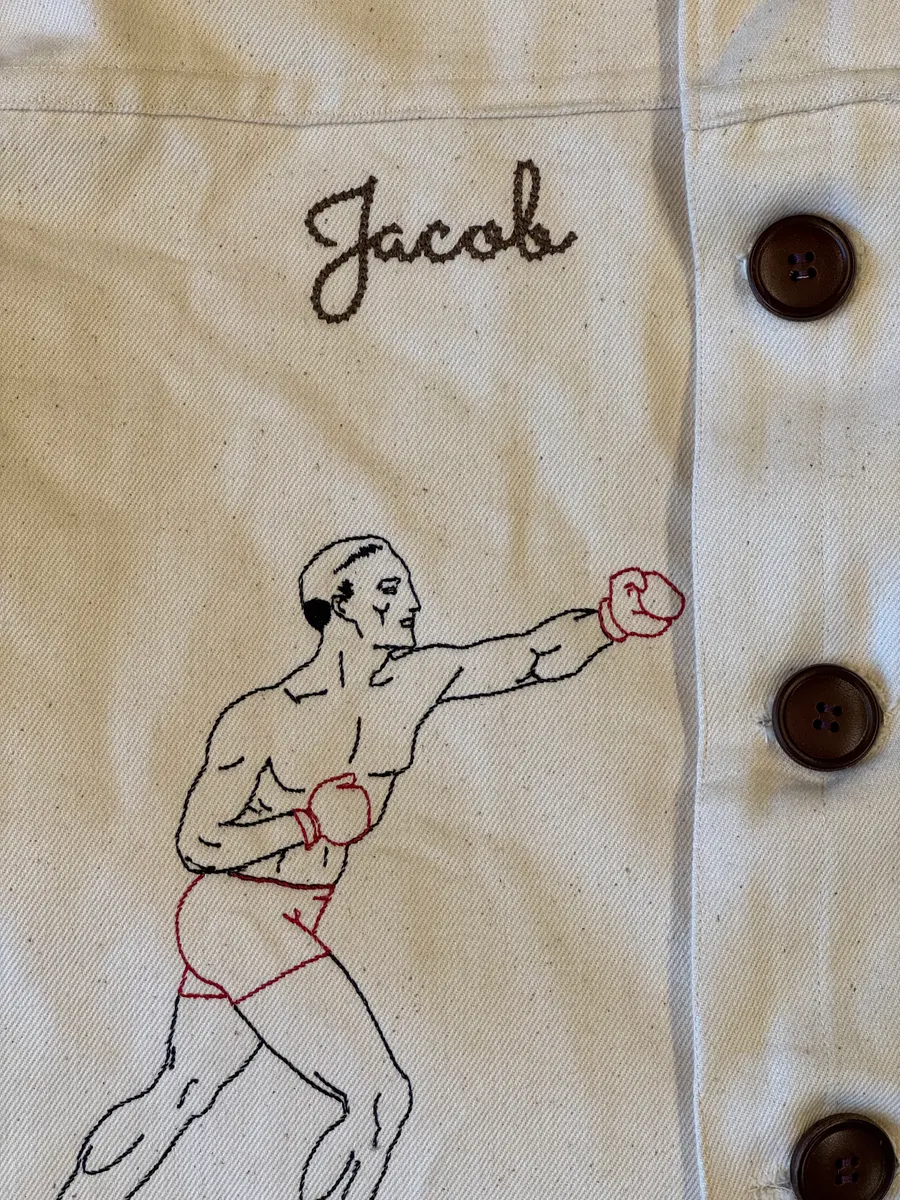 Boxing club jacket, stitch detail close