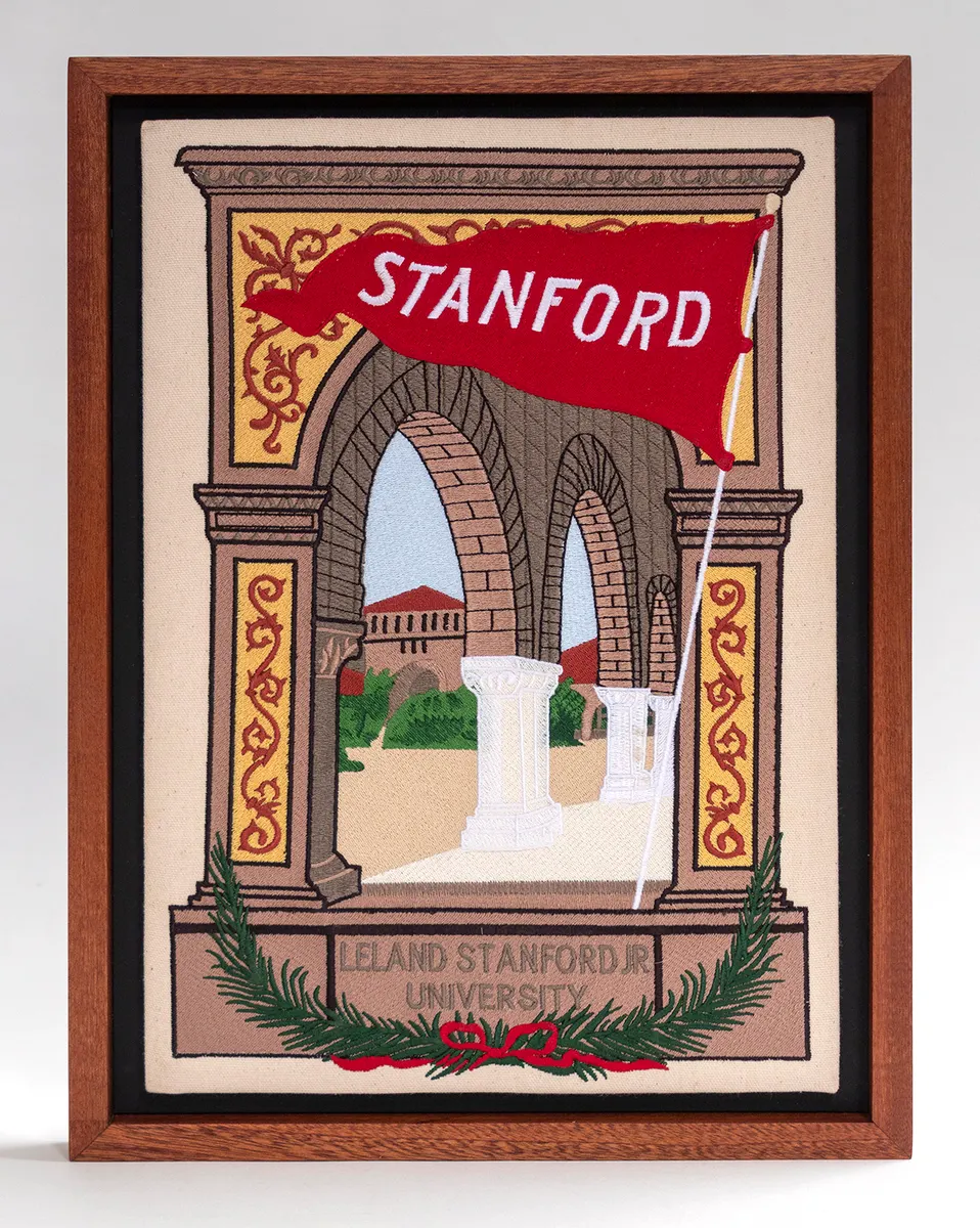 Large framed embroidery, 11 by 17 inches
